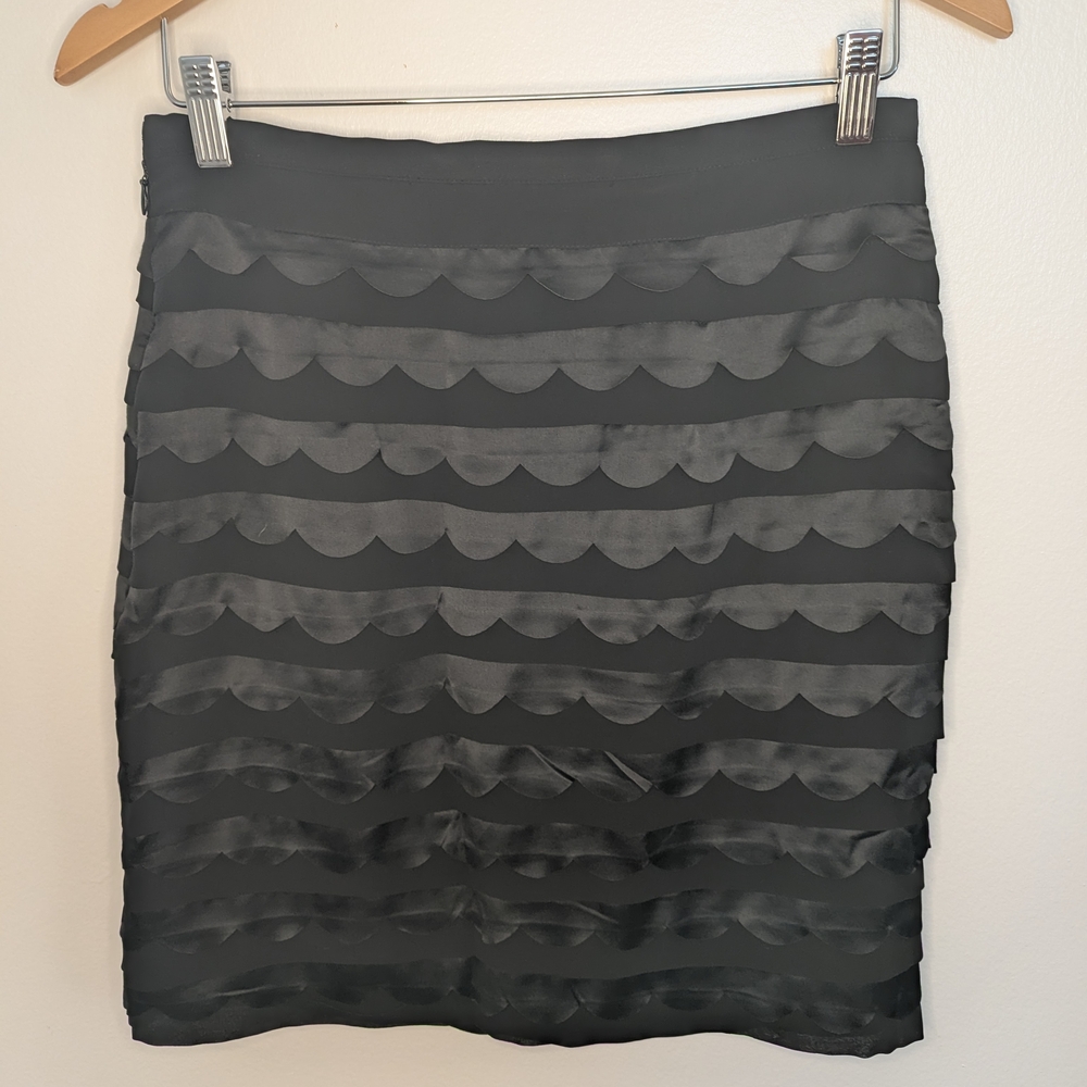Black Scalloped Pencil Skirt - Women